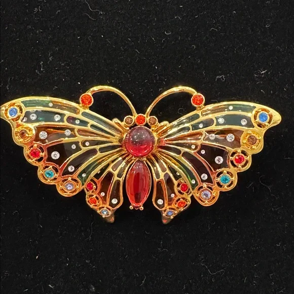 VINTAGE DESIGNER SIGNED JOAN RIVERS BUTTERFLY BROOCH SWAROWSKICRYSTALS RARE
